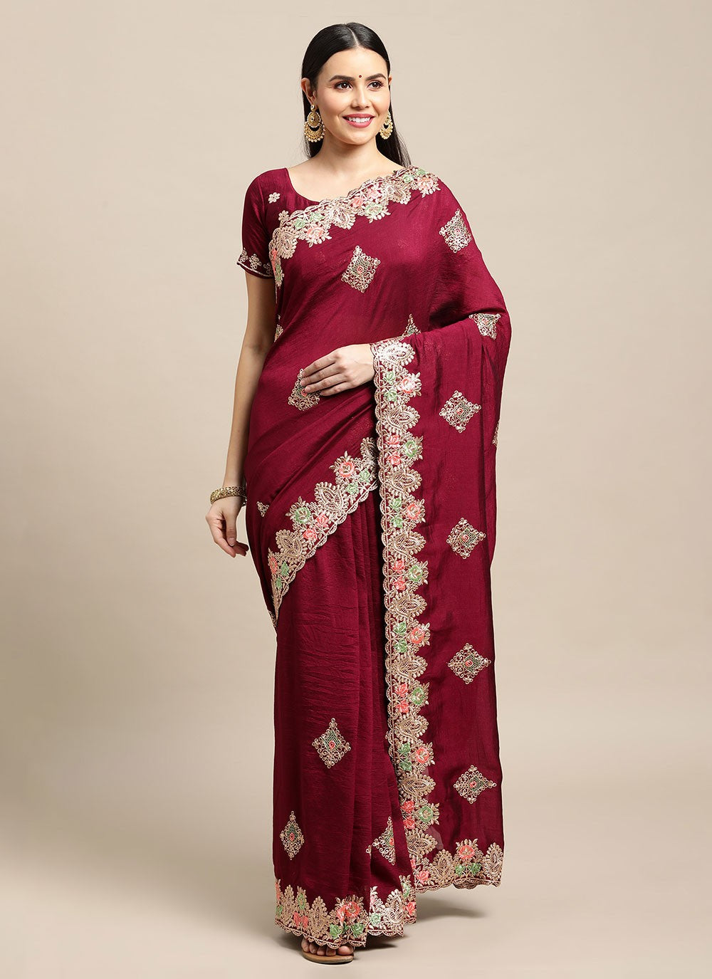 Classic Sequins Rangoli, Silk Saree - S6248