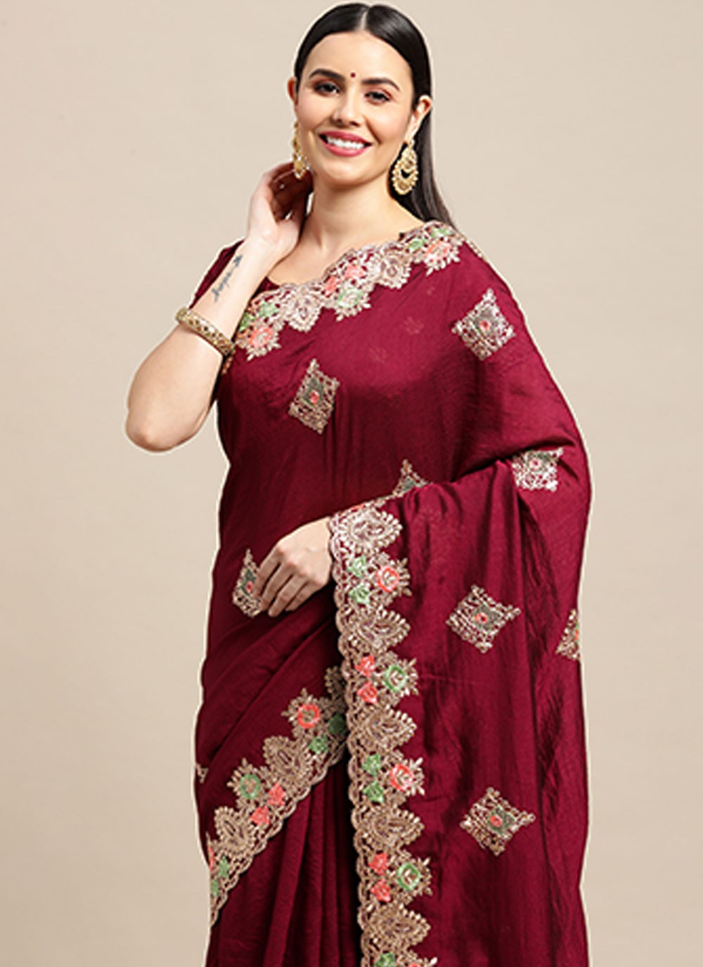 Classic Sequins Rangoli, Silk Saree - S6248