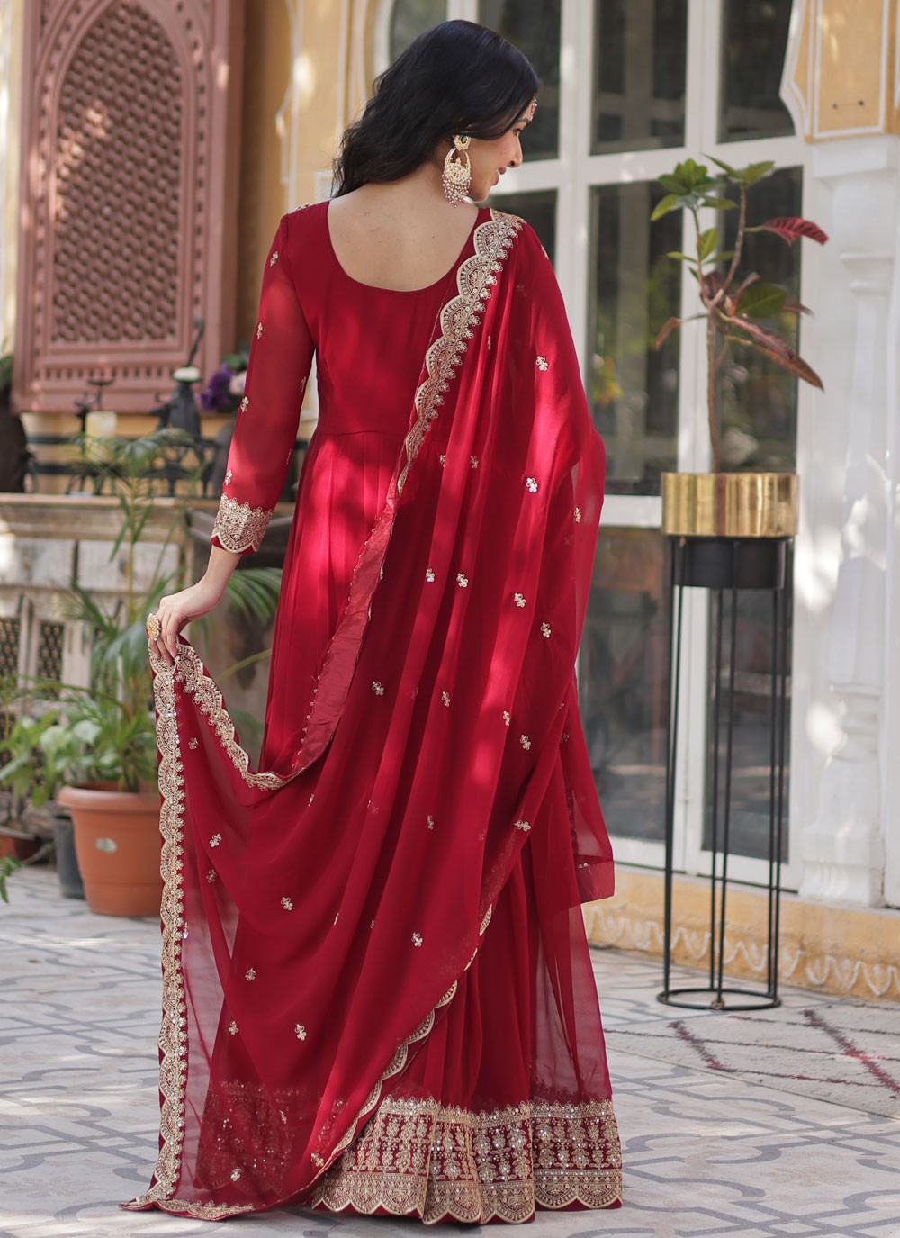 Embroidered Faux Crepe Gown - G1873