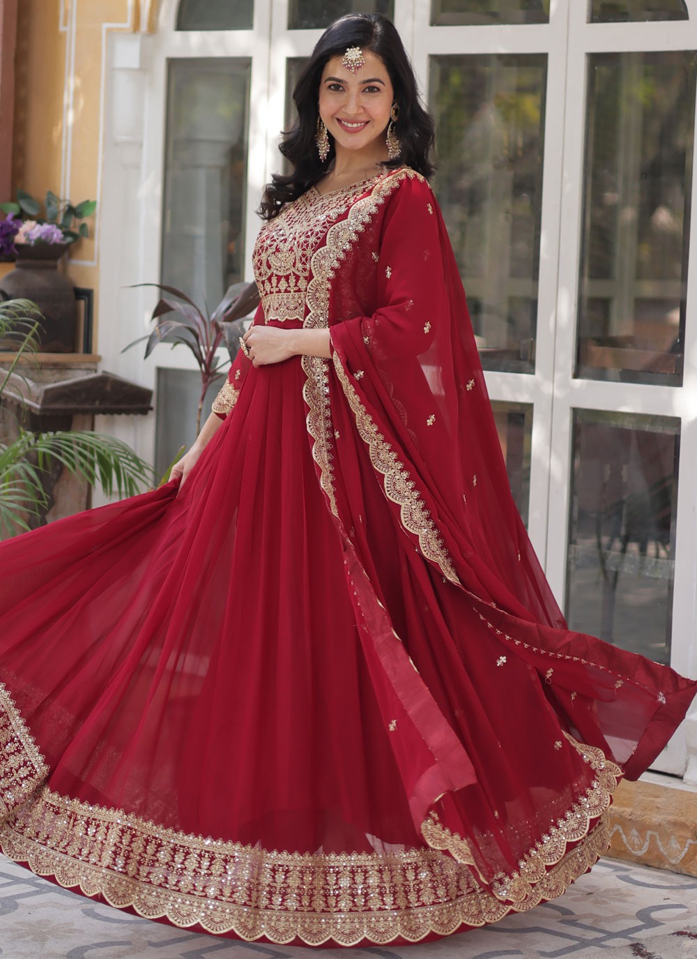 Embroidered Faux Crepe Gown - G1873