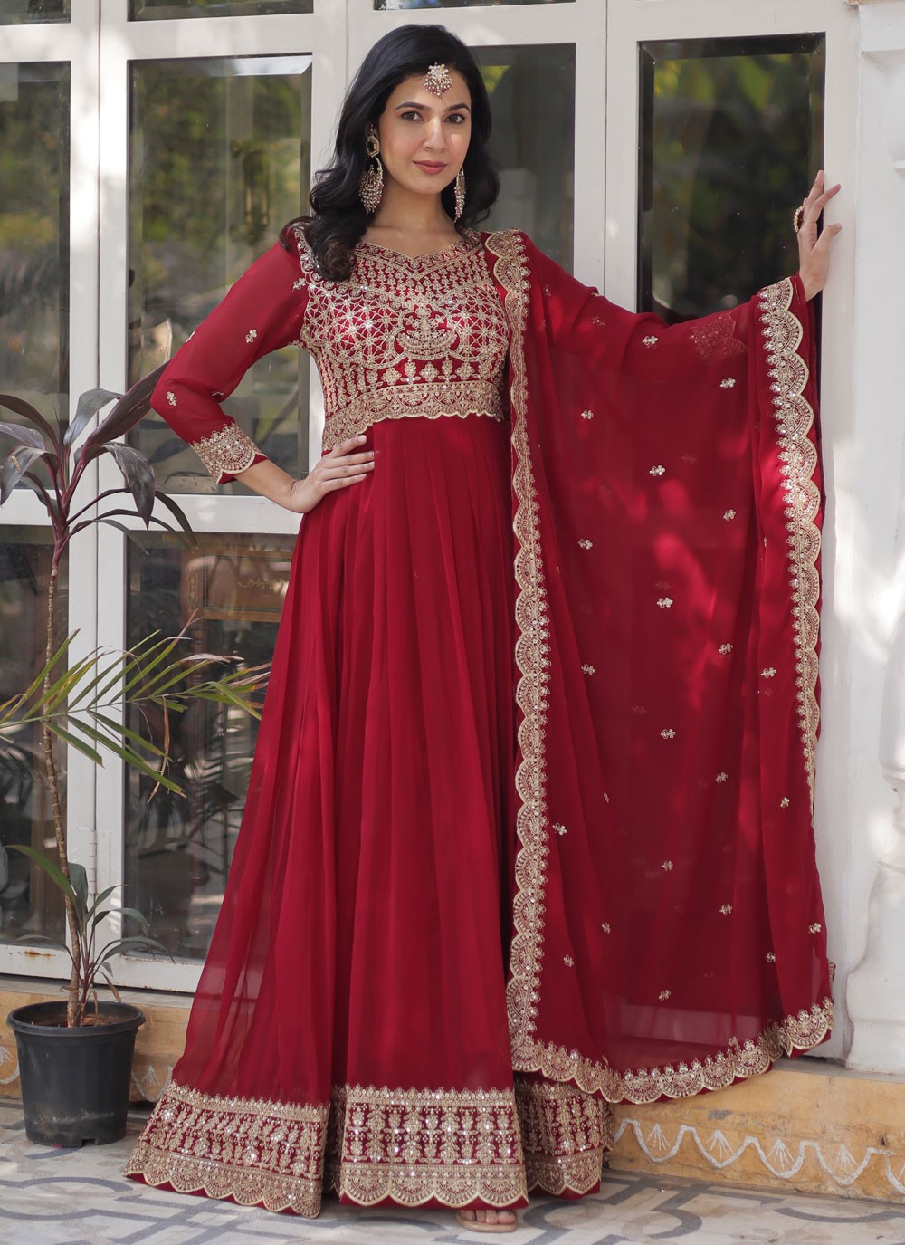 Embroidered Faux Crepe Gown - G1873