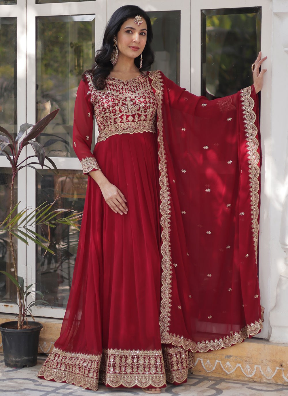 Embroidered Faux Crepe Gown - G1873