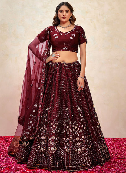Embroidered Silk Maroon Lehenga - L3271