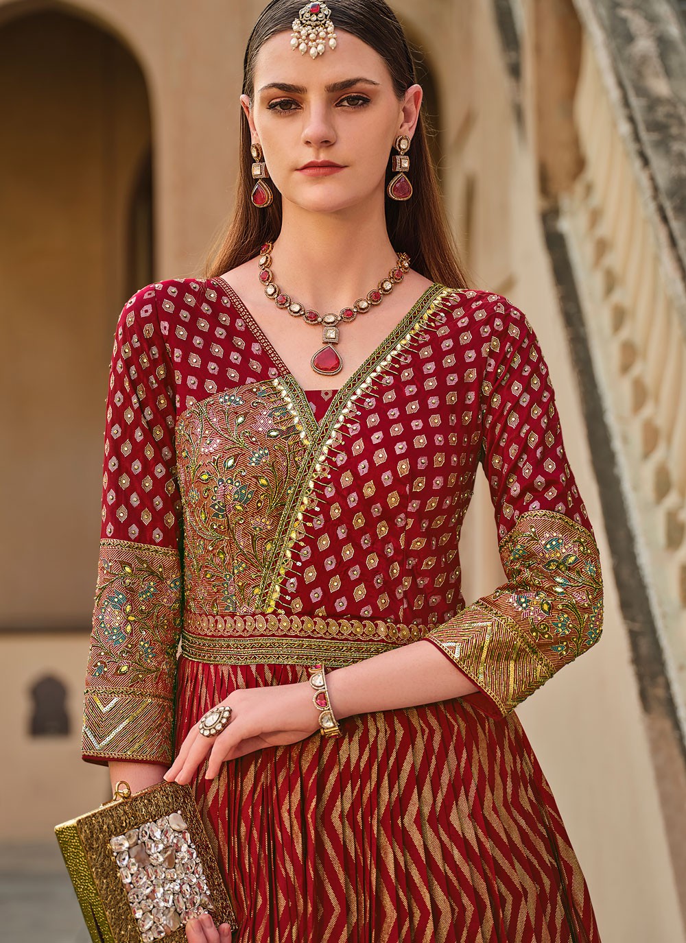 Foliage Prints Silk Gown - G1865