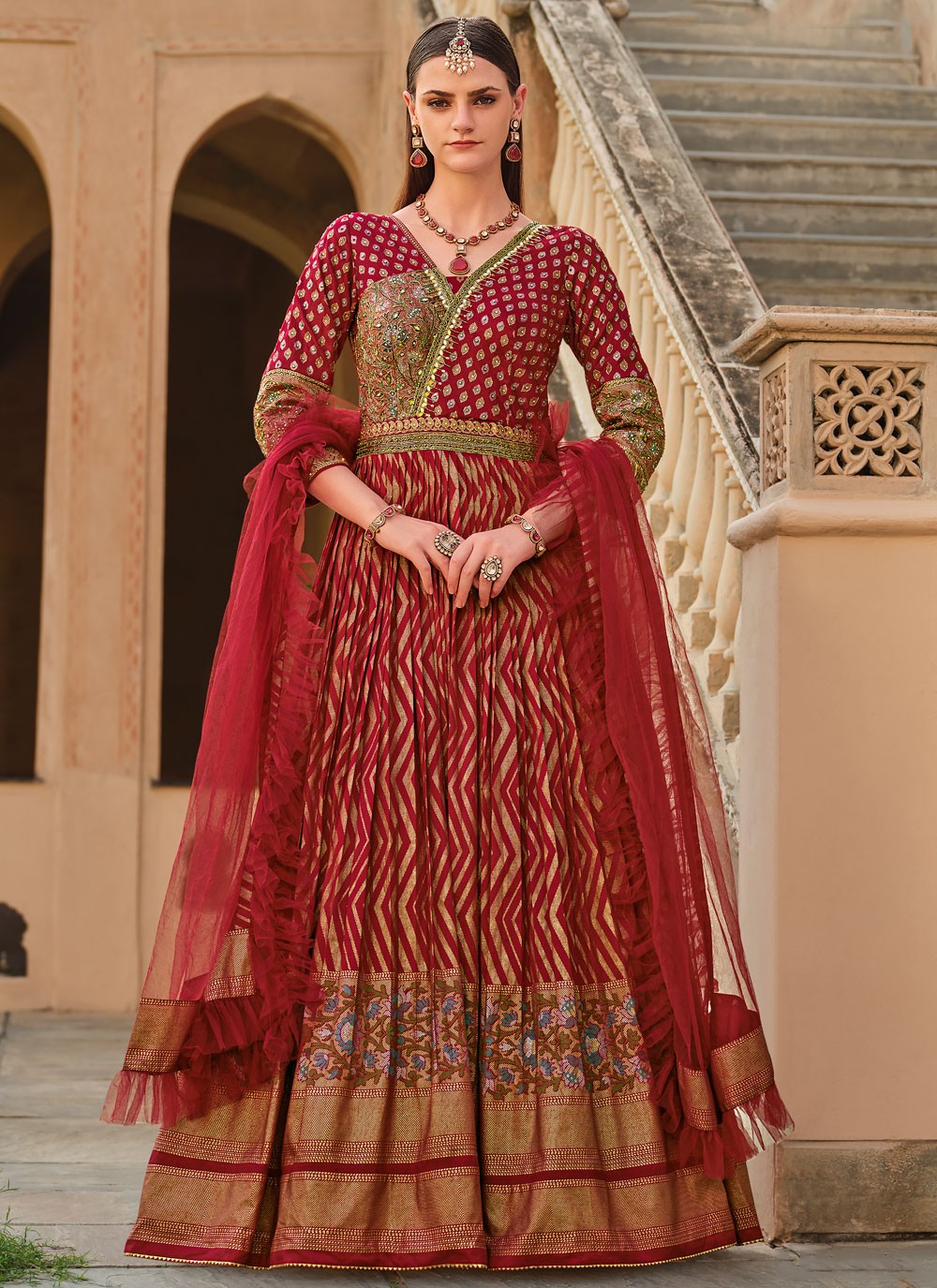 Foliage Prints Silk Gown - G1865