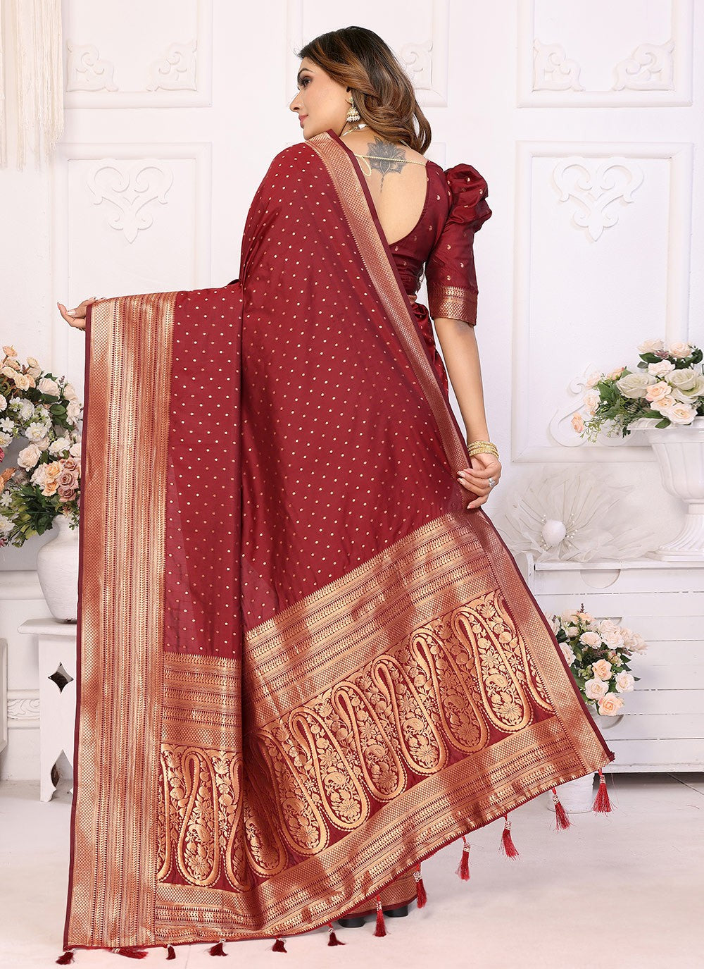Woven Silk Maroon Trendy Saree S15092