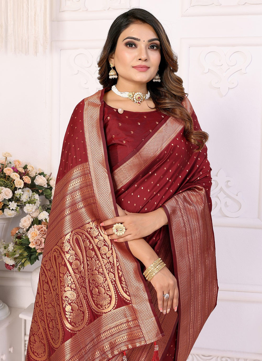 Woven Silk Maroon Trendy Saree S15092