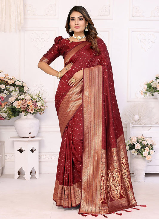Woven Silk Maroon Trendy Saree S15092