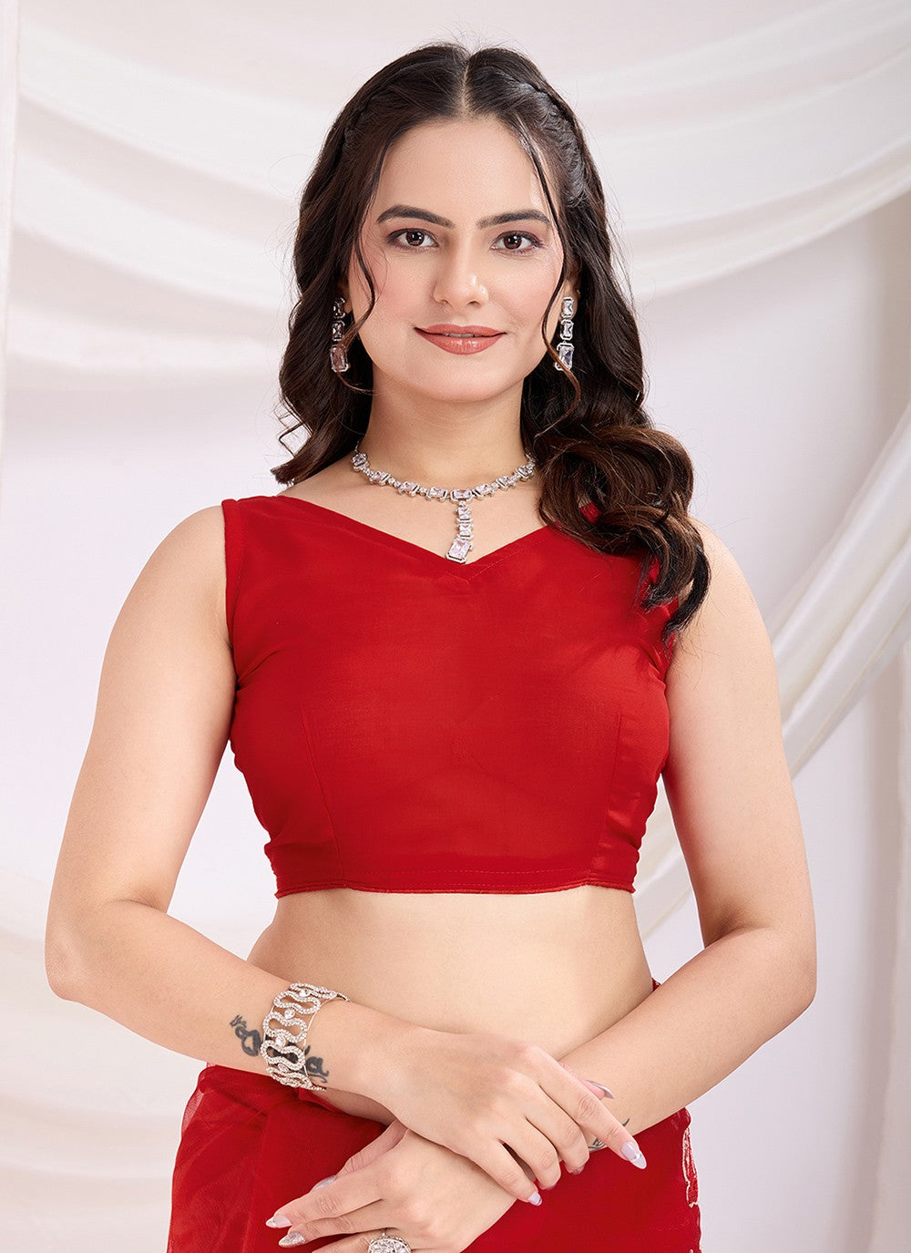 Embroidered Net Maroon Saree S13805