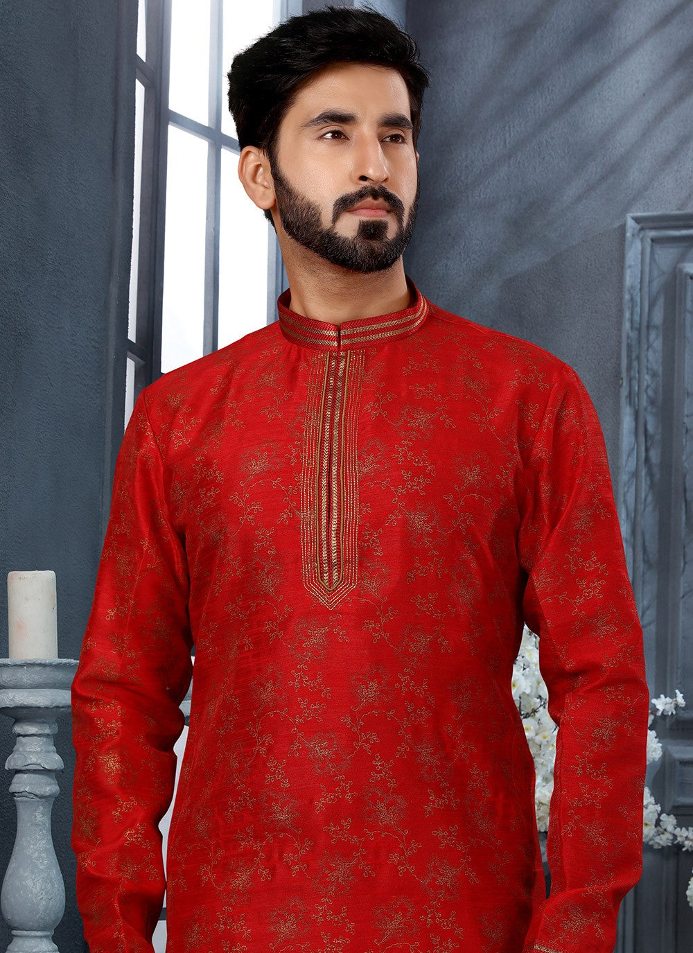 Digital Print Silk Maroon Kurta - M5616