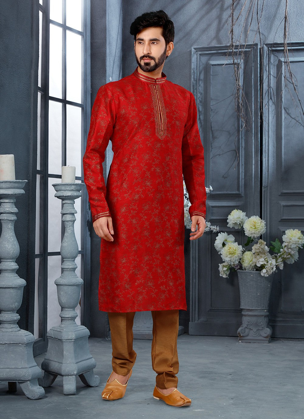 Digital Print Silk Maroon Kurta - M5616