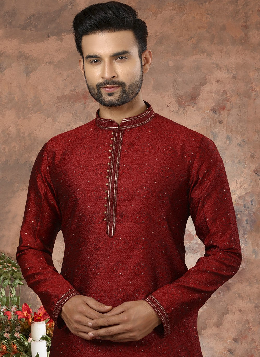 Thread Jacquard Maroon Kurta - M5643