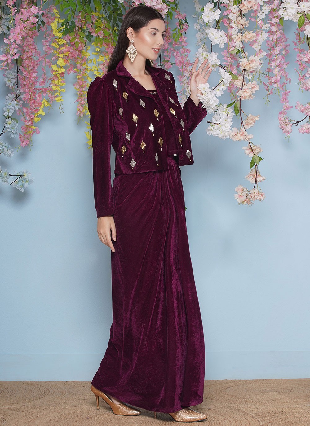 Embroidered Velvet Gown - G1850