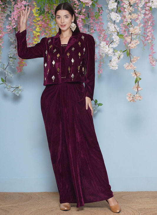 Embroidered Velvet Gown - G1850