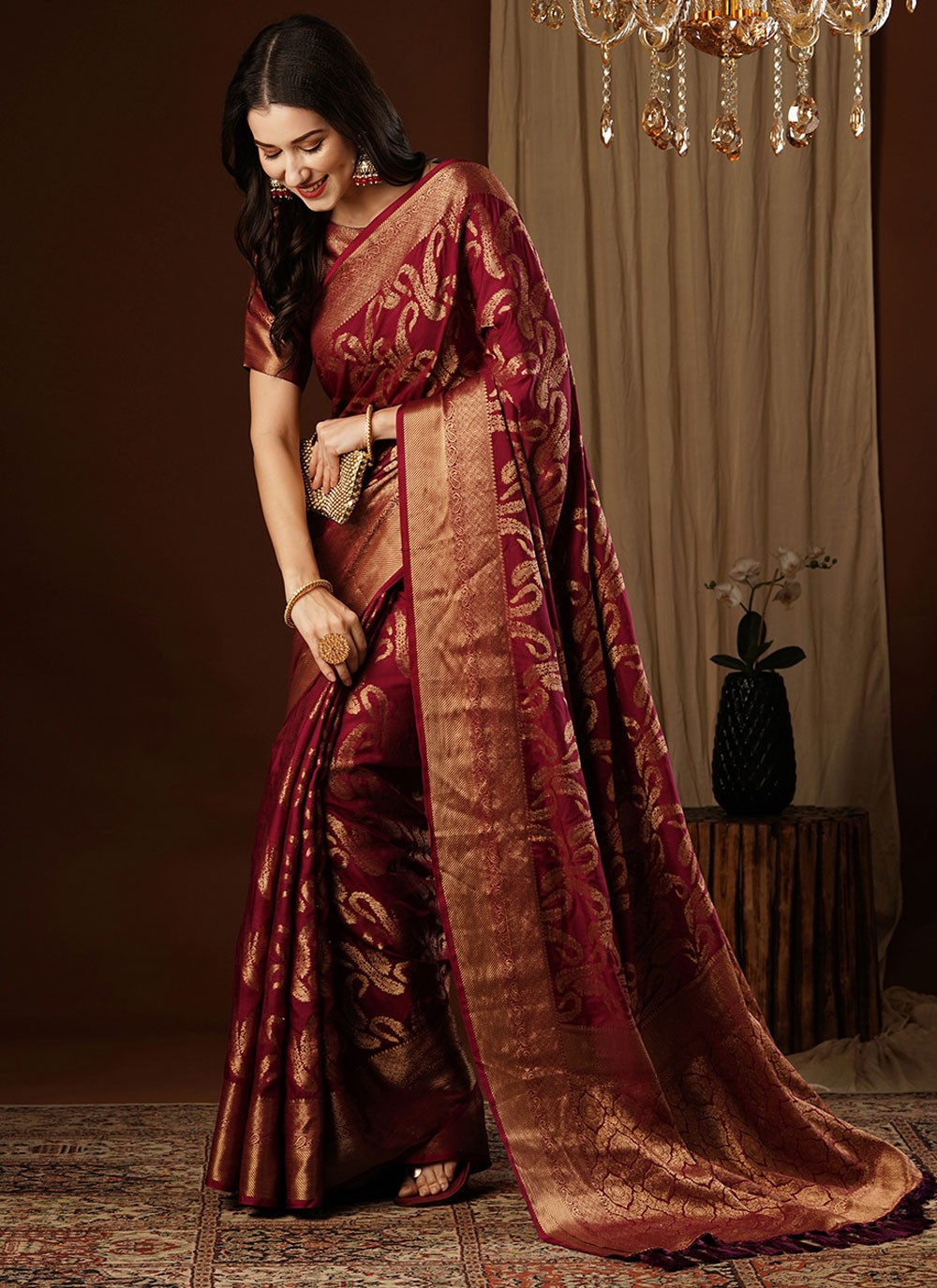 Contemporary Weaving Zari Viscose Saree - S8235