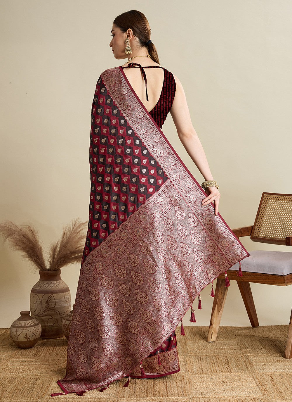 Maroon Satin Silk Trendy Saree Woven S16826