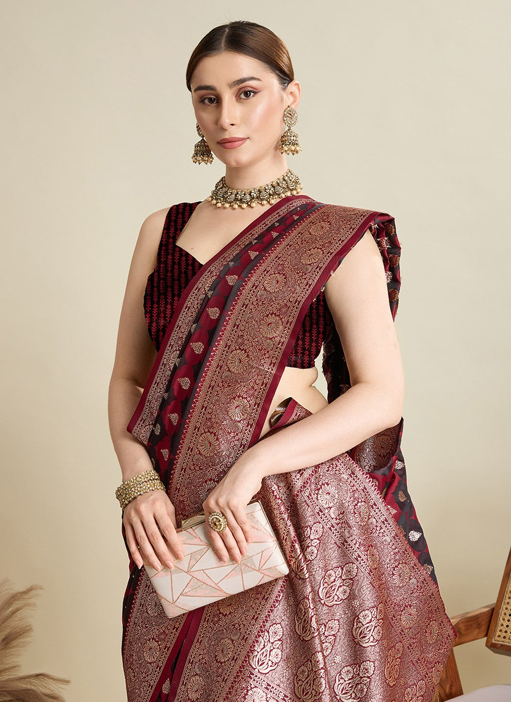 Maroon Satin Silk Trendy Saree Woven S16826