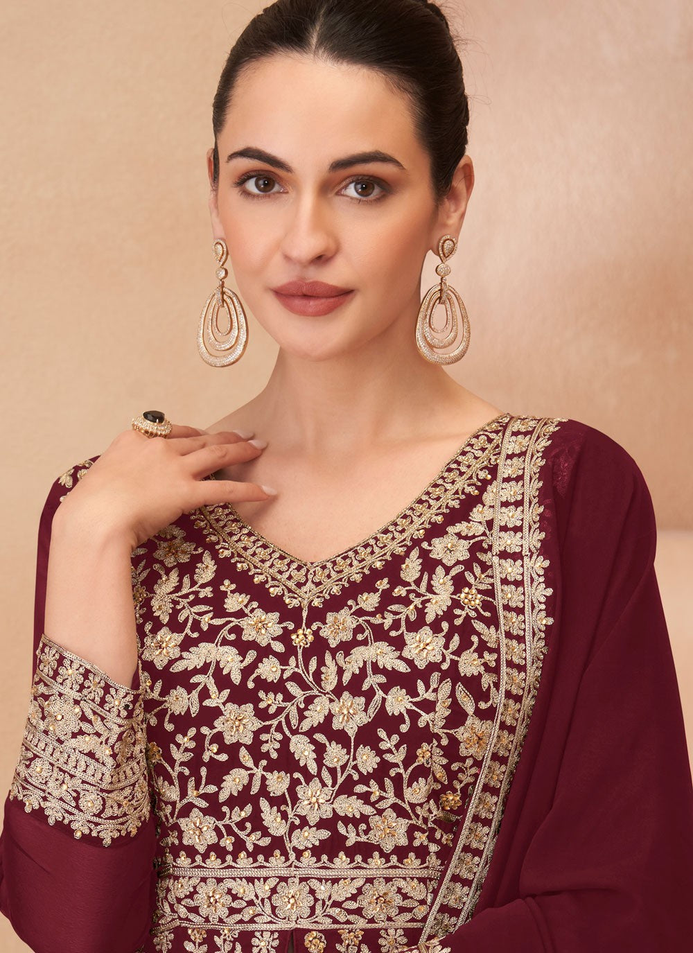 Embroidered Georgette Maroon Lehenga Choli L3456