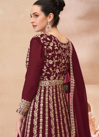 Embroidered Georgette Maroon Lehenga Choli L3456