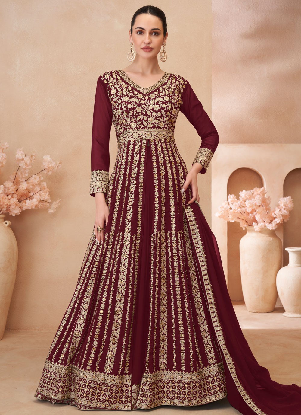 Embroidered Georgette Maroon Lehenga Choli L3456