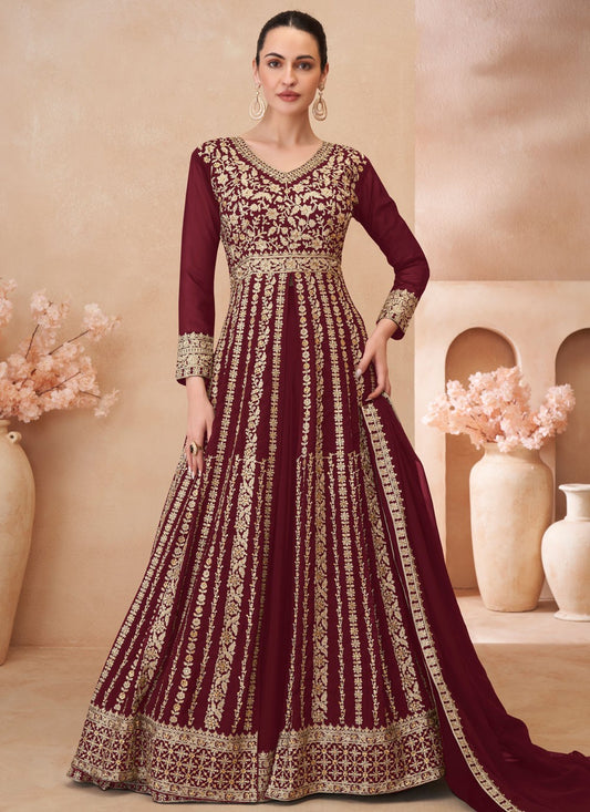 Embroidered Georgette Maroon Lehenga Choli L3456