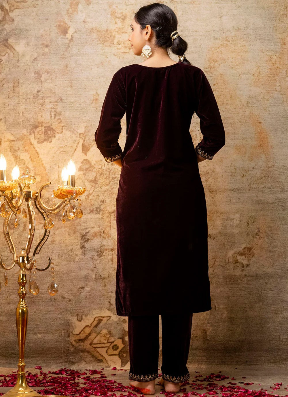 Embroidered Velvet Maroon Salwar Suit T6131