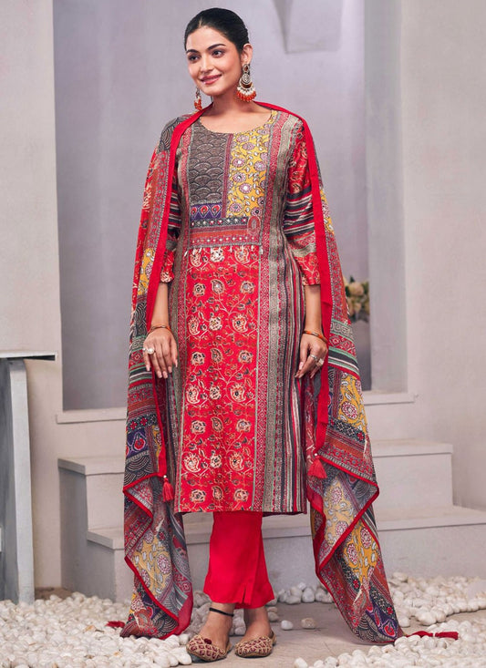 Pant Style Suit Fancy Work, Hand Embroidery, Printed Pink T7120