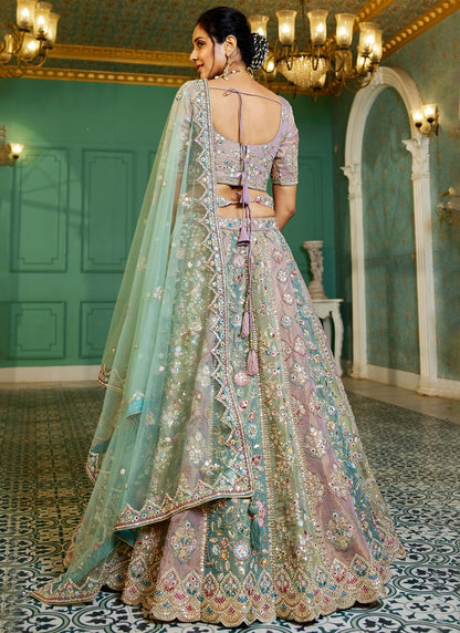 Beads Net Mauve, Sea Green Lehenga - L3344