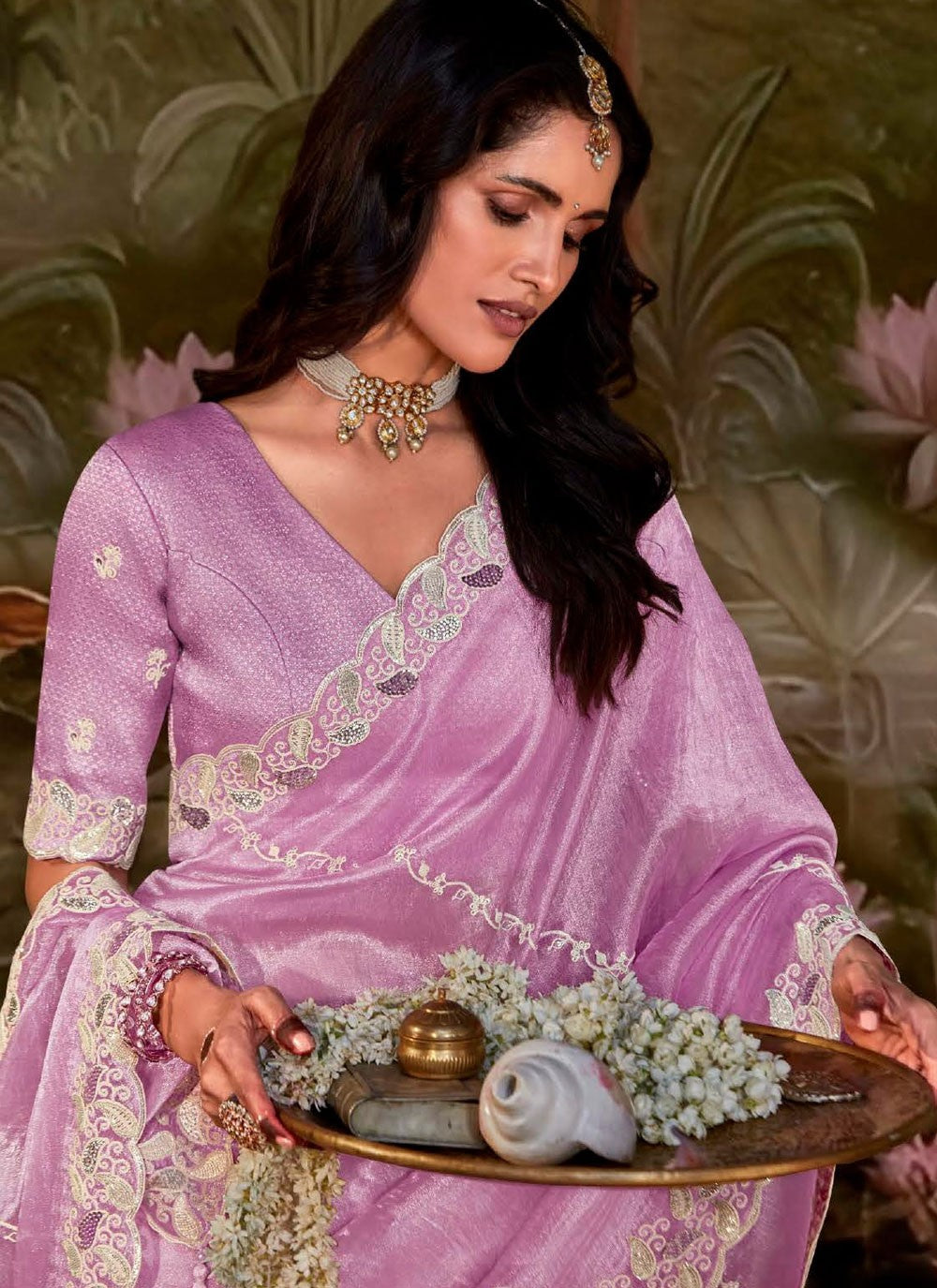 Shaded Border Work Fancy Fabric Saree - S7643