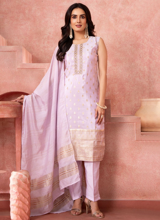 Pant Style Suit Embroidered, Zari Mauve T8093