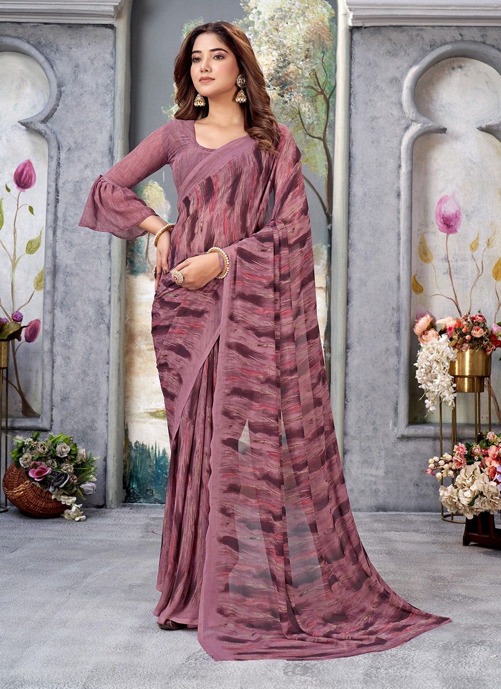 Trendy Printed Georgette Saree - S5130