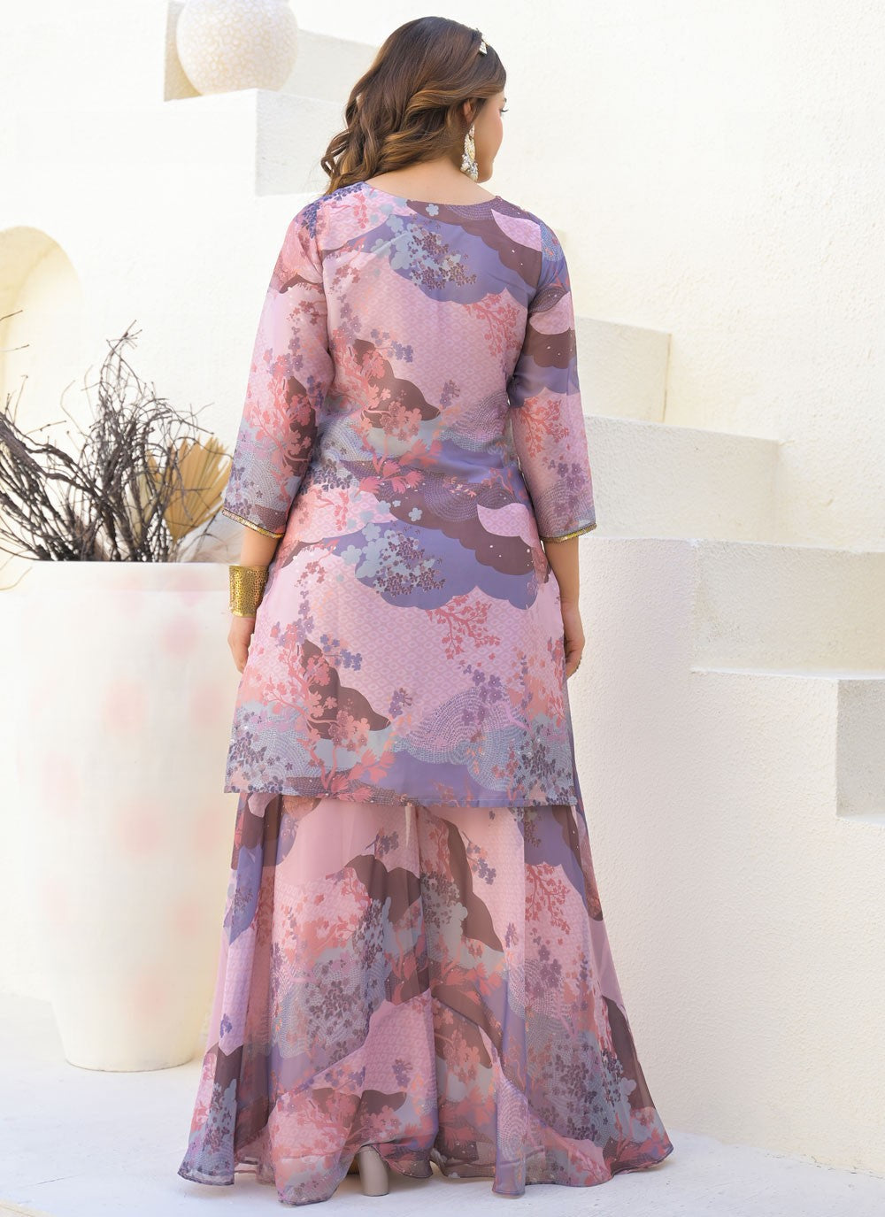 Sharara Suit Digital Print, Sequins, Zari Mauve T7133
