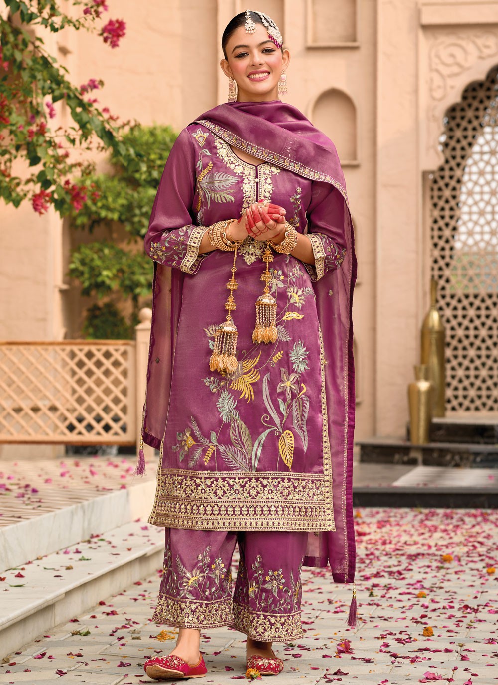 Palazzo Suit Embroidered Mauve Shimmer T5213