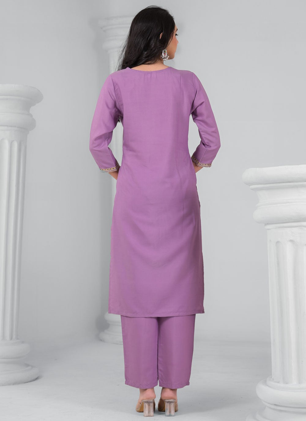 Pant Style Suit Embroidered, Sequins, Thread, Zari Mauve T7340