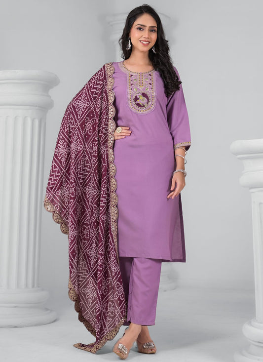 Pant Style Suit Embroidered, Sequins, Thread, Zari Mauve T7340
