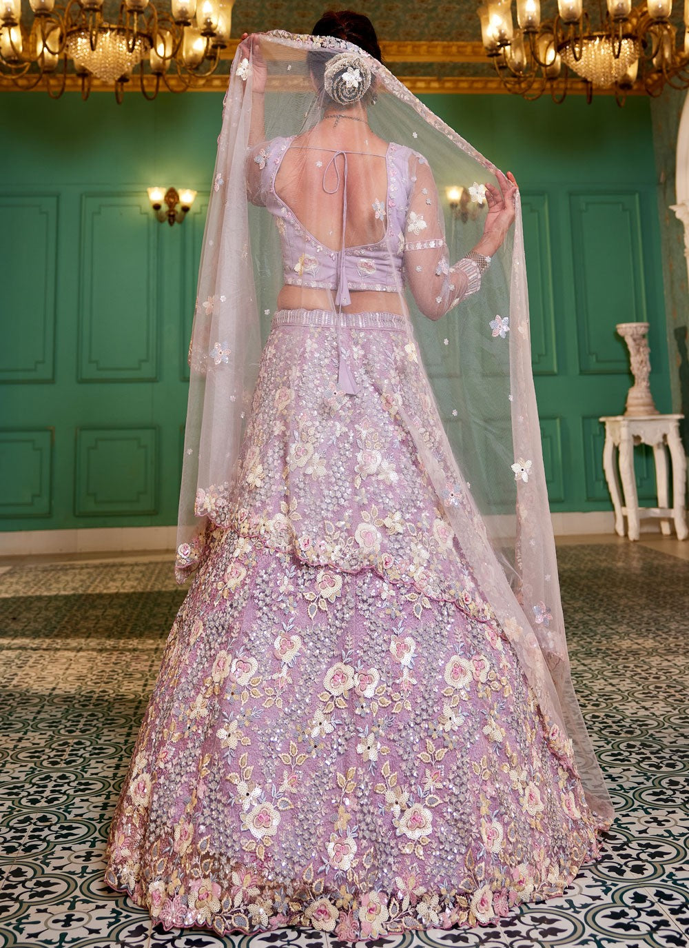 Embroidered Satin Mauve Lehenga - L3358