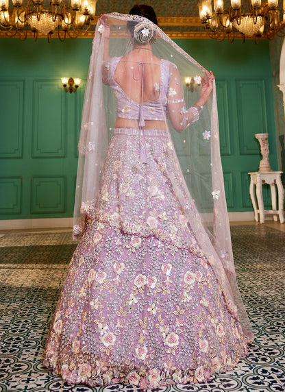 Embroidered Satin Mauve Lehenga - L3358