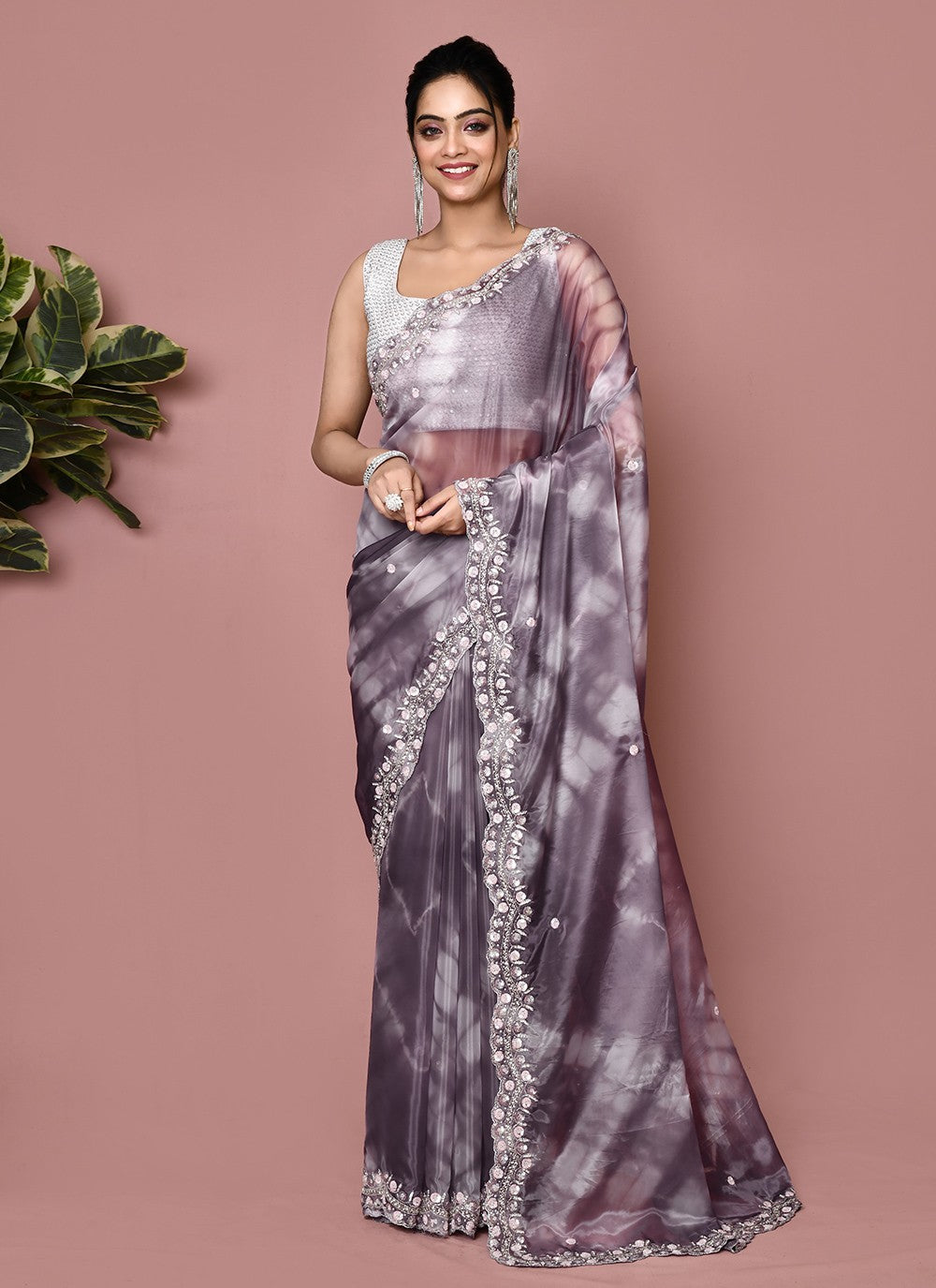 Classic Hand Embroidery Georgette Saree - S9372