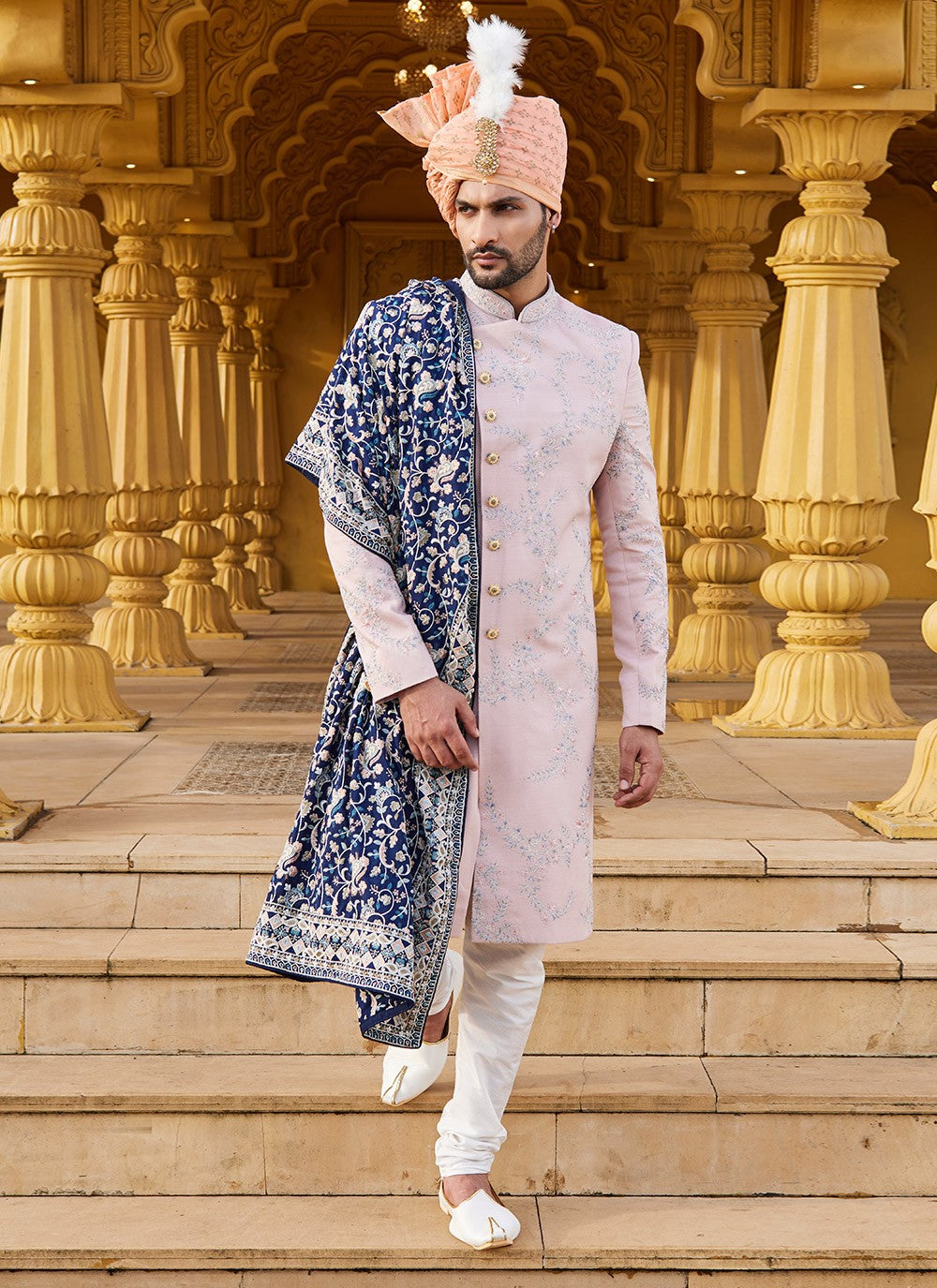 Fancy Work Art Silk Mauve Sherwani - M6090