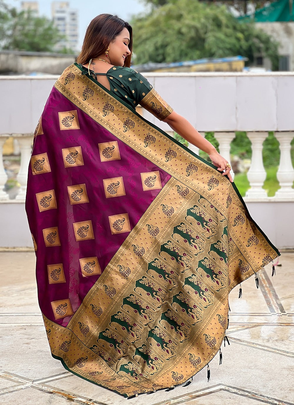 Wine Banarasi Silk Classic Saree Meenakari S18783