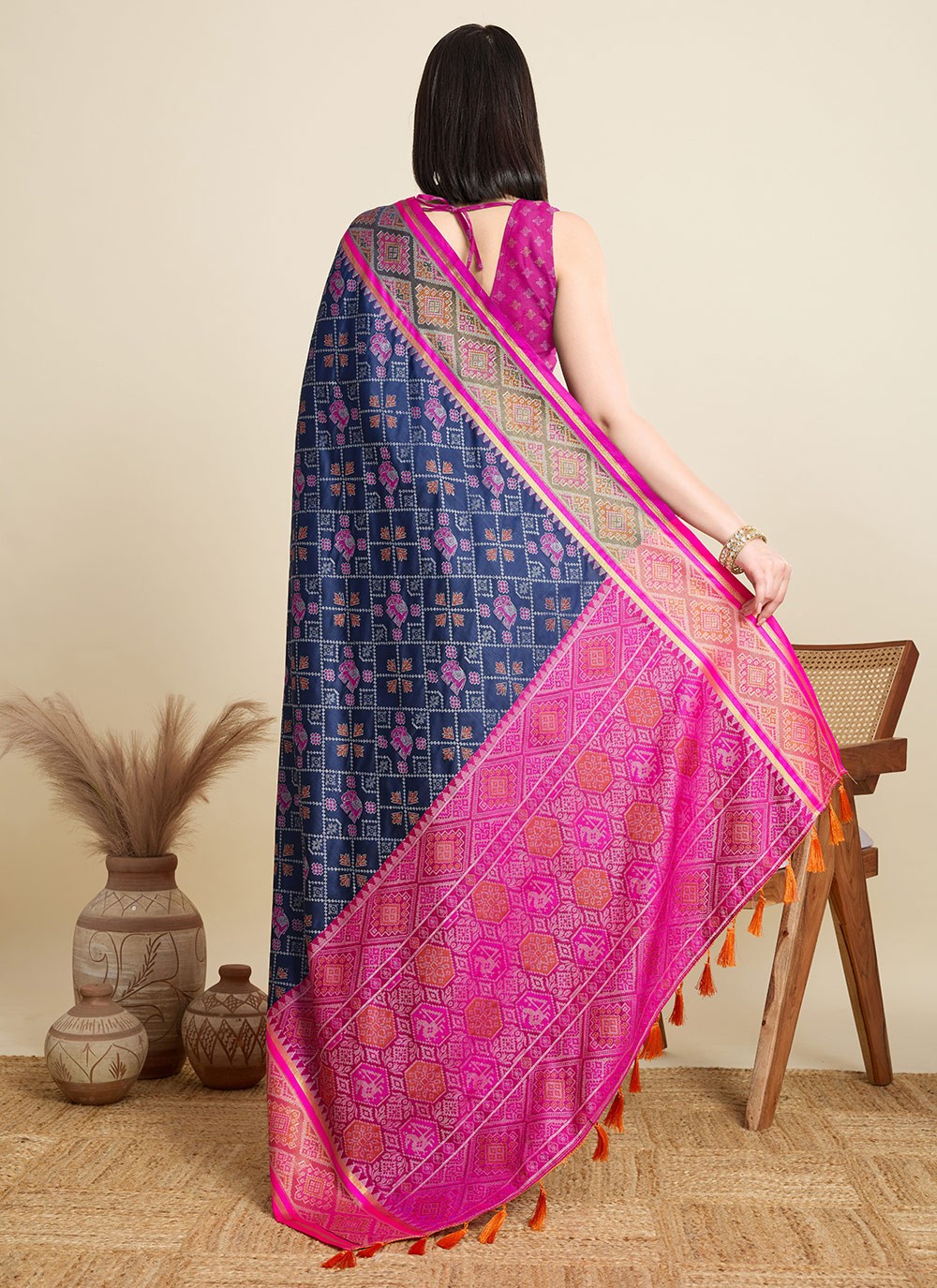 Blue Patola Silk Classic Saree Meenakari S15938