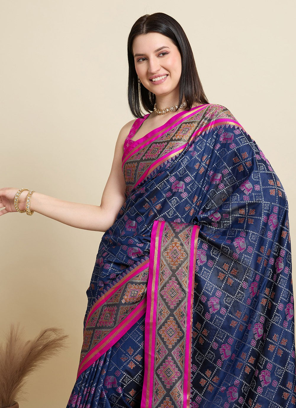 Blue Patola Silk Classic Saree Meenakari S15938