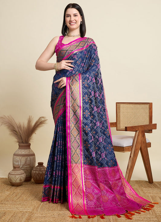 Blue Patola Silk Classic Saree Meenakari S15938