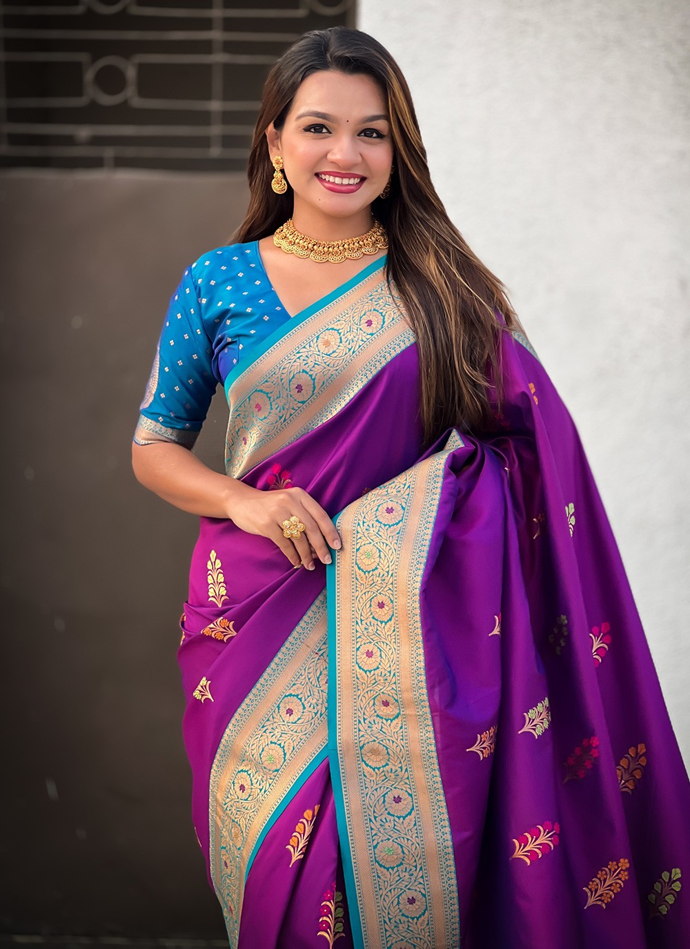 Meenakari Silk Violet Classic Saree S15305
