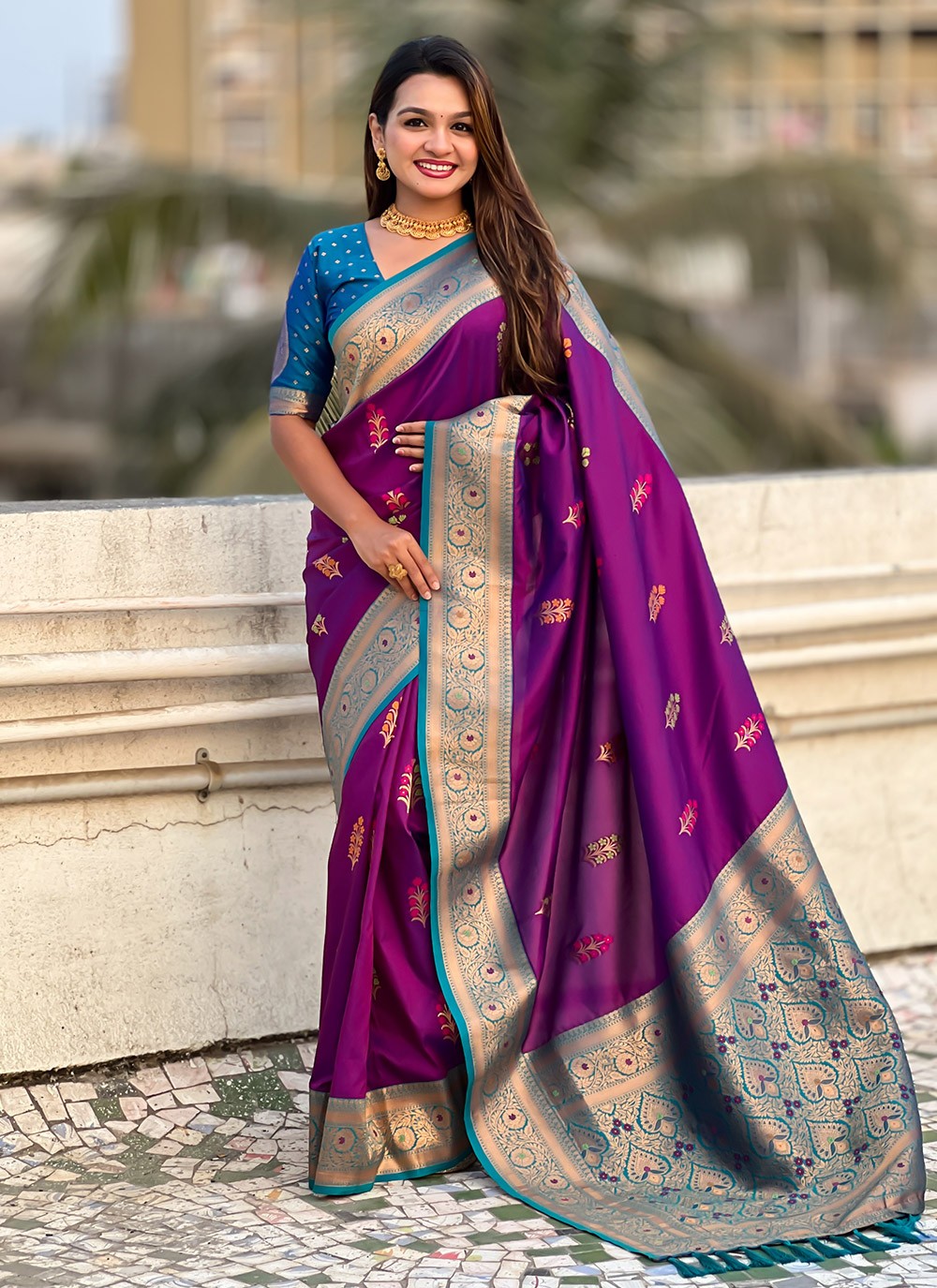 Meenakari Silk Violet Classic Saree S15305