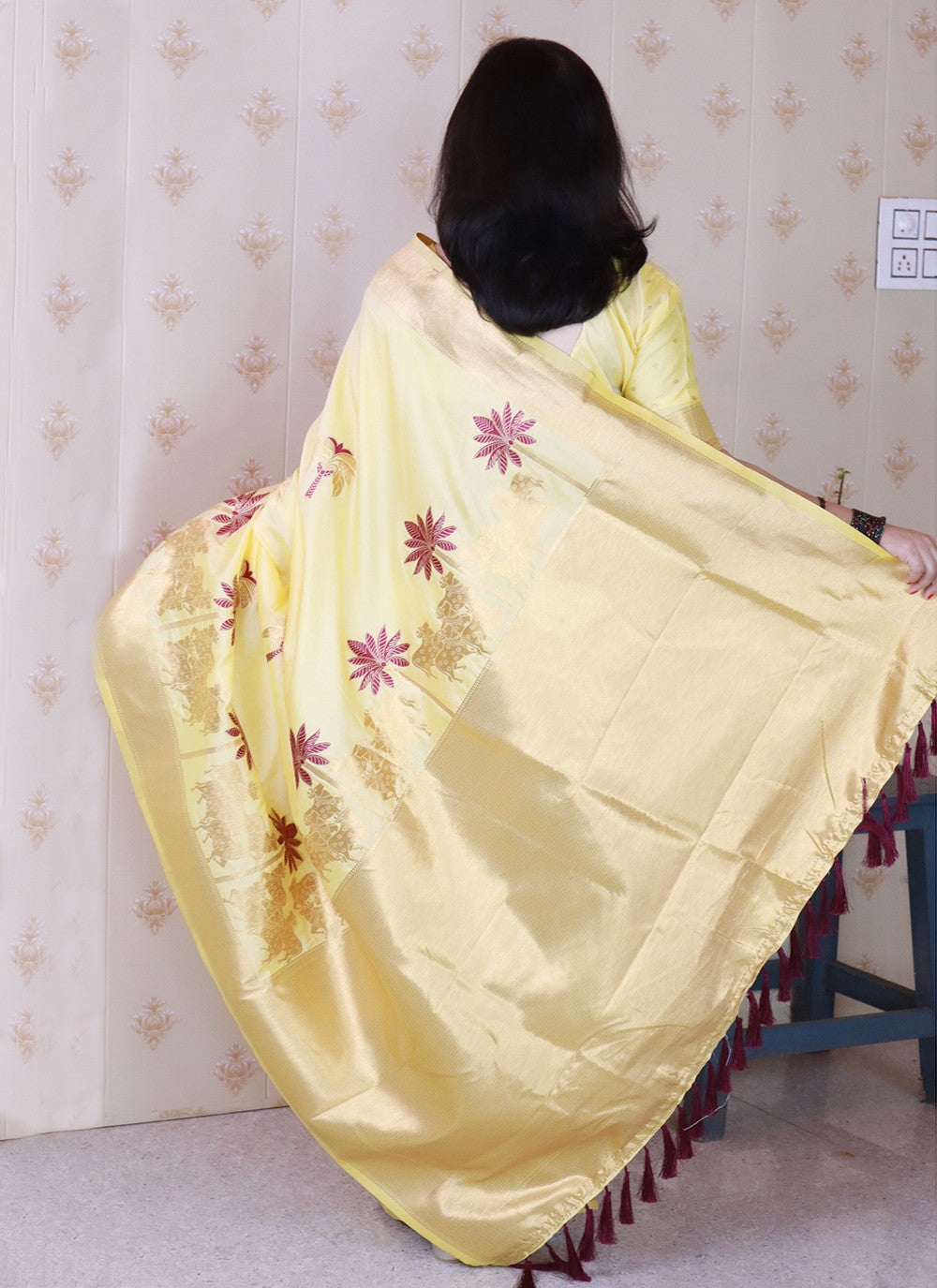 Yellow Silk Classic Saree Meenakari, Woven S19473