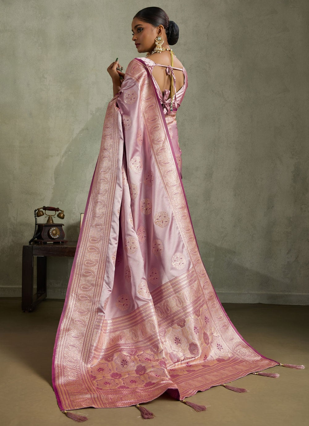 Purple Satin Silk Contemporary Saree Banarasi Jari, Border Work, Meenakari, Woven S19050