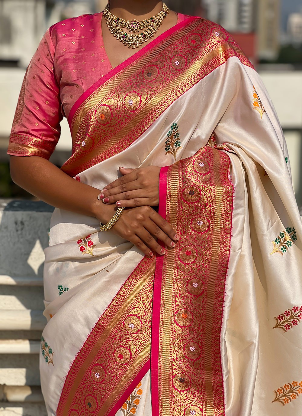 Meenakari Silk Cream Classic Saree S15297
