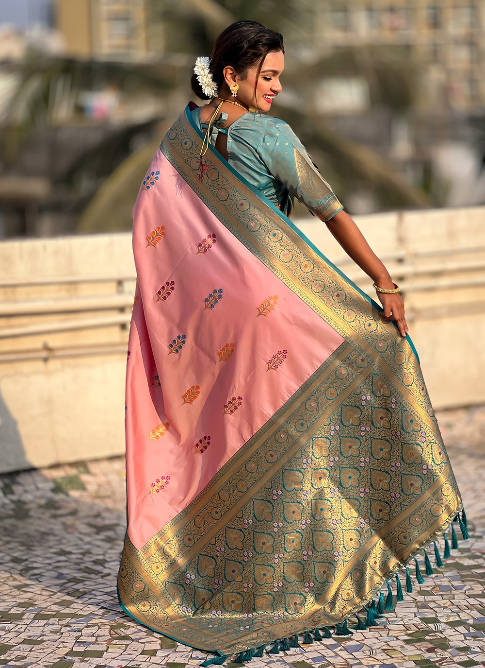 Meenakari Silk Pink Contemporary Saree S15299