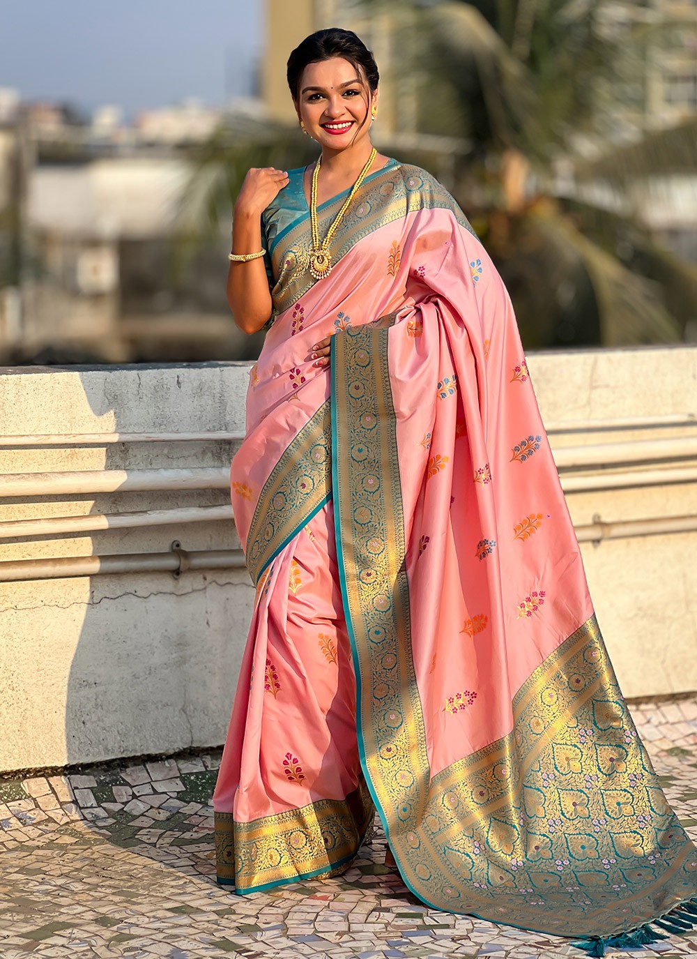 Meenakari Silk Pink Contemporary Saree S15299